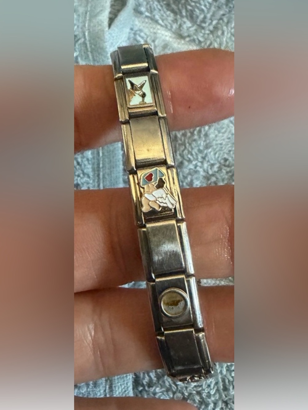 Stainless Steel Italian Charm Link Bracelet - Silver with Multi-Color Inlays